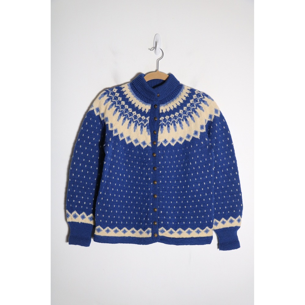 Vintage 1960s Paul Mage Denmark Wool Nordic Ski Cardigan Sweater L Scandinavian